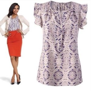 CAbi Purple and Cream Patterned Blouse